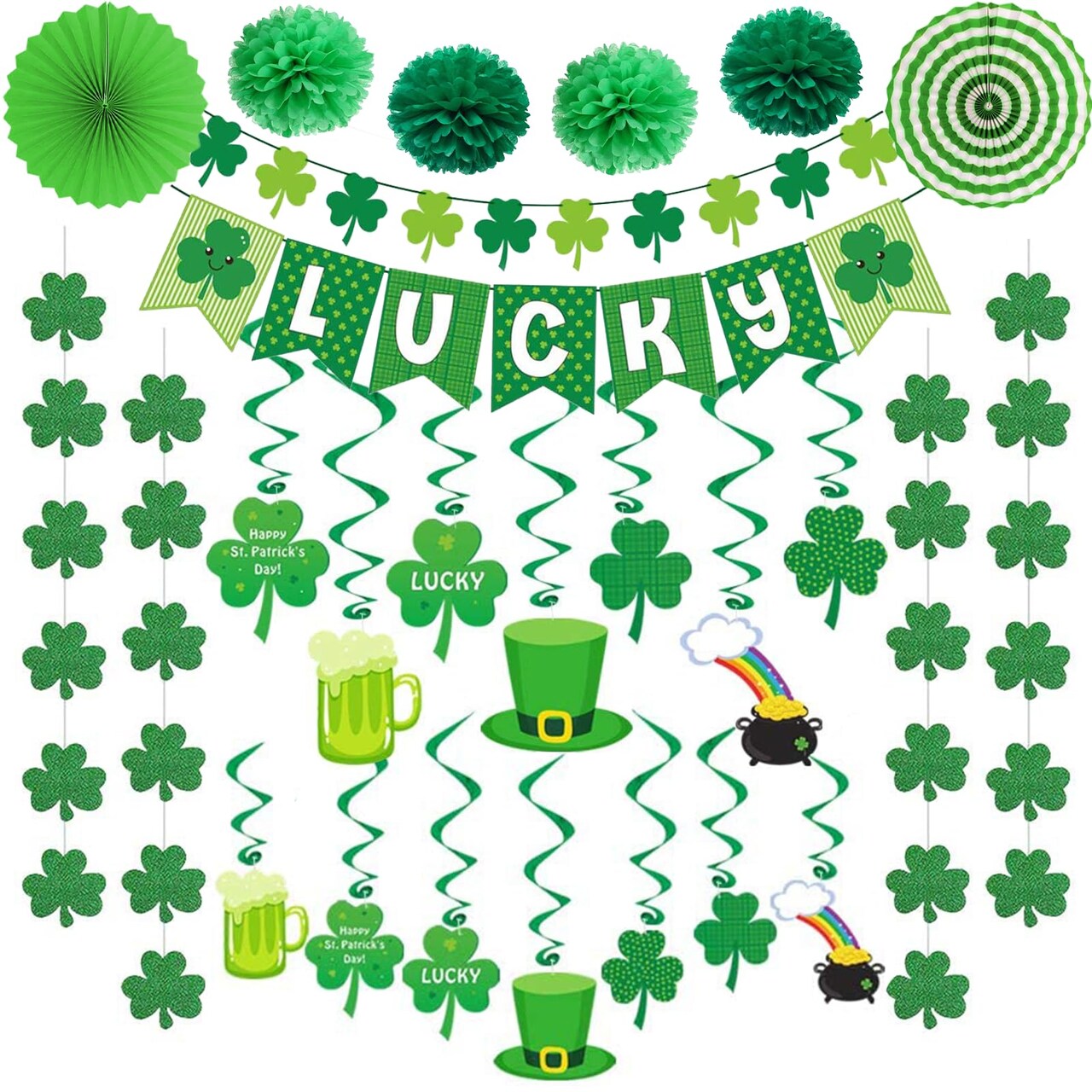 DAZONGE 40ct St. Patrick's Day Decorations Kit, Hanging Swirls, Banner, Shamrock Garlands for St. Patrick's Day Decor, Saint Patrick's Day Party Favor